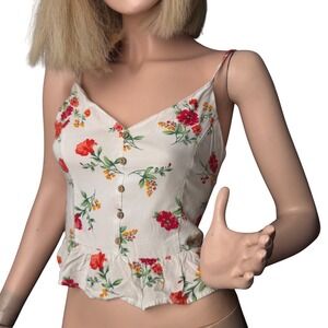 U2B Y2K Aesthetic Floral Peplum Camisole Top Smocked Coquette Cottagecore Boho M